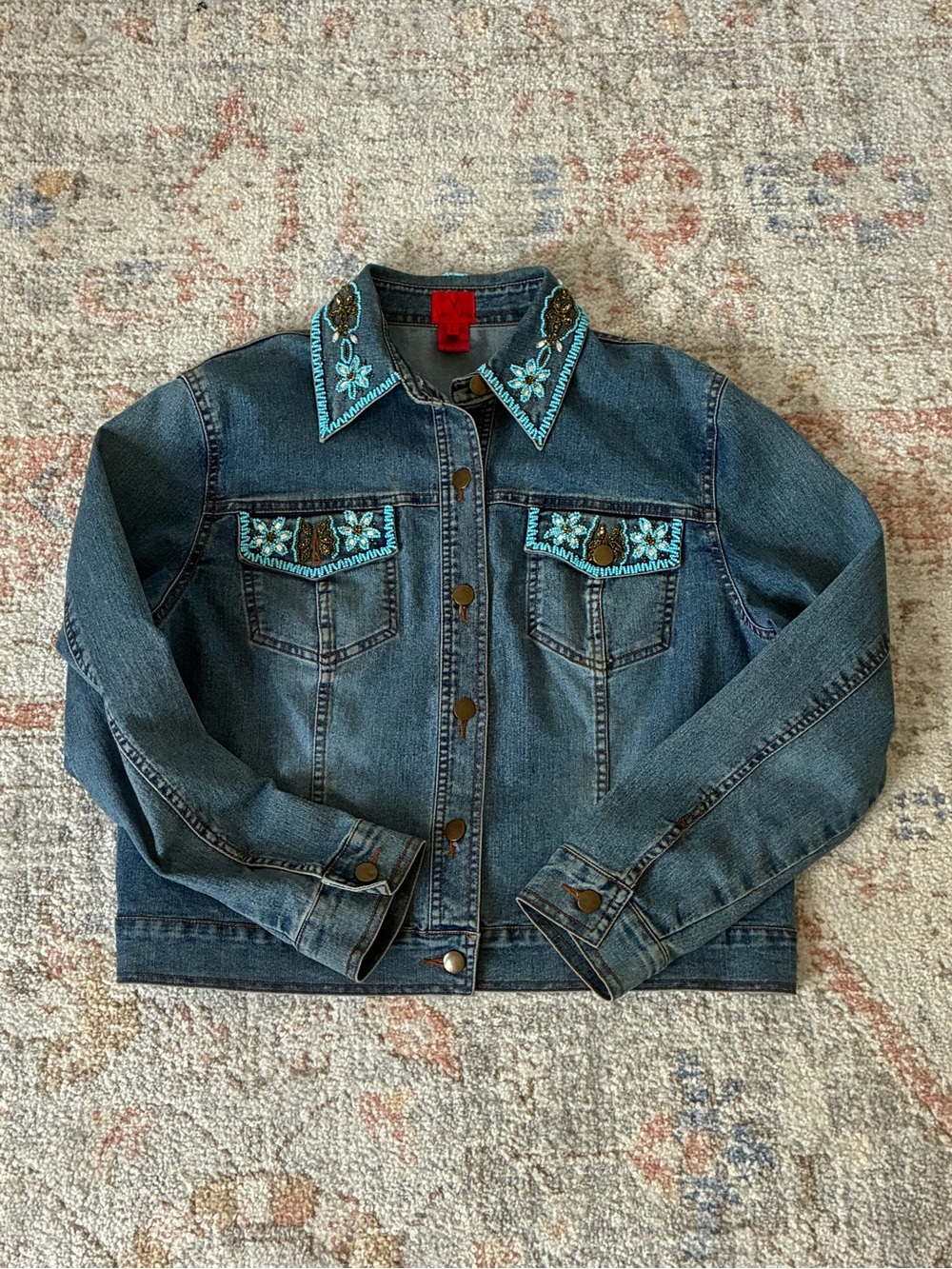 Very Vera Embellished Denim Jacket with Turquoise Beading